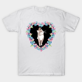 Coco Cat with Forget me not flowers in a heart T-Shirt